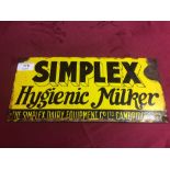 A "Simplex Hygenic milker" enamel sign, 33cm x 15cm