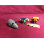 A tinplate clockwork mouse and a tinplate clockwor