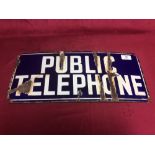 A public telephone enamel sign, 45cm x 20cm