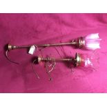 Two converted brass gas ceiling lights with ruby t