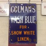 An enamel advertising sign for Colman's "Wash Blue