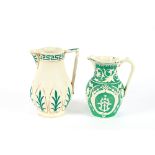 A Victorian relief moulded baluster jug, by W.R. Argos of Cobridge, having Greek key border and leaf