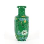 A 19th Century Chinese green glazed baluster vase, with applied coloured flower decoration, 35cm