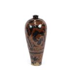 A russet brown glazed and painted Meiping vase, of baluster tapering form, bearing label to the