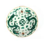 A pair of 19th Century Chinese saucer dishes, decorated with dragons and flaming pearls within