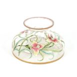 An Art Nouveau enamel glass bowl, of waisted form, 14cm high x 24cm dia. overall
