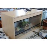 A reptile tank with various accessories