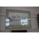 A framed watercolour of 'New Cut, Ipswich' by Bria