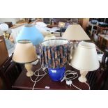 A quantity of various table lamps