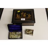 A Sorrento ware box containing costume jewellery