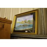 A set of three gilt framed watercolour landscape p