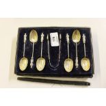 A cased set of six silver apostle coffee spoons, w