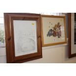 A pine framed Winnie The Pooh print; together with