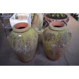 A pair of large terracotta urns