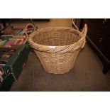 A wicker log basket