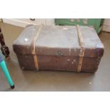 A wooden and leather bound trunk