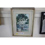 A framed watercolour depicting a cherry tree, by Do