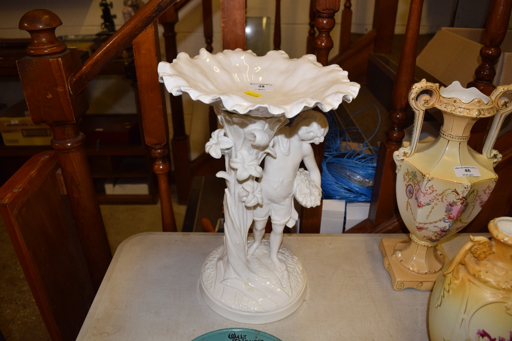 A white glazed Copeland figural mounted china tazza