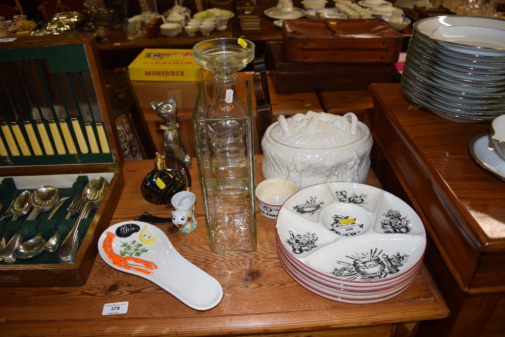 A Wedgwood style game dish together with a glass v