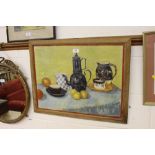 An oak framed coloured still life print