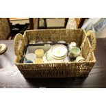 A box and basket of mostly Susie Cooper coffee cup