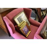 A set of three gilt framed prints; and a pair of h