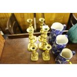 Three pairs of various Victorian brass candlestick