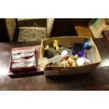 A box of various perfume and scent bottles; and tw