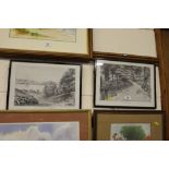 A pair of framed and glazed black and white prints