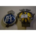 An AA badge and an RAC badge