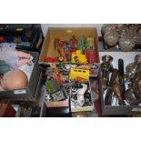 Three boxes containing Dinky toy and model farm an
