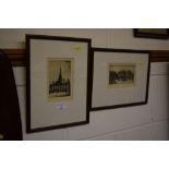 Two black and white engravings depicting views of