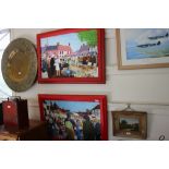 Two oil on canvases entitled 'Braintree Market' an