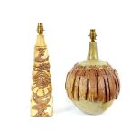 Two Bernard Rooke pottery table lamps with origina