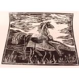 Caroline Meigh, wood block print of a horse with o