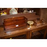 A wooden stationery rack; a barometer and an oak r