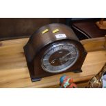 A Smiths oak cased two hole mantle clock