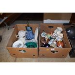 Two boxes of various china; and a table lamp