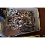 A box containing silver dressing table items; vari