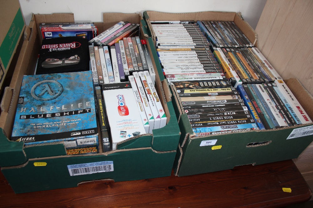 Two boxes of various DVDs etc