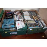 Two boxes of various DVDs etc