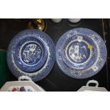 A quantity of willow patterned dinnerware etc