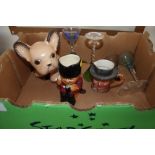 A box containing two Beswick jugs; Sylvac dog orna