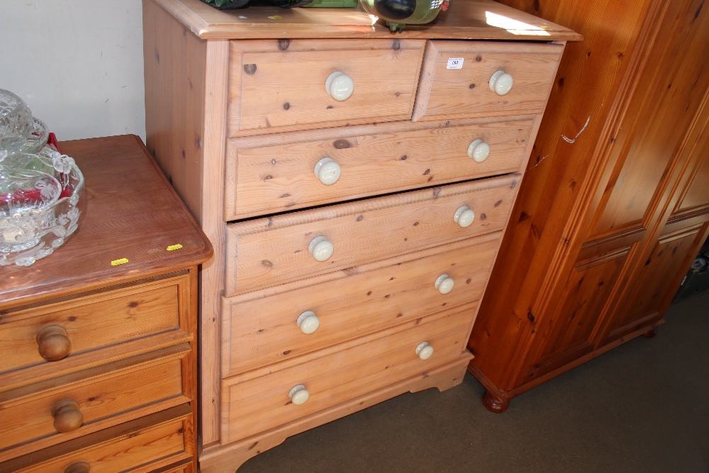 A pine chest fitted two short over four long drawe