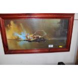 A pine framed print depicting a Spitfire