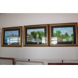 Three gilt framed watercolour studies, signed bott