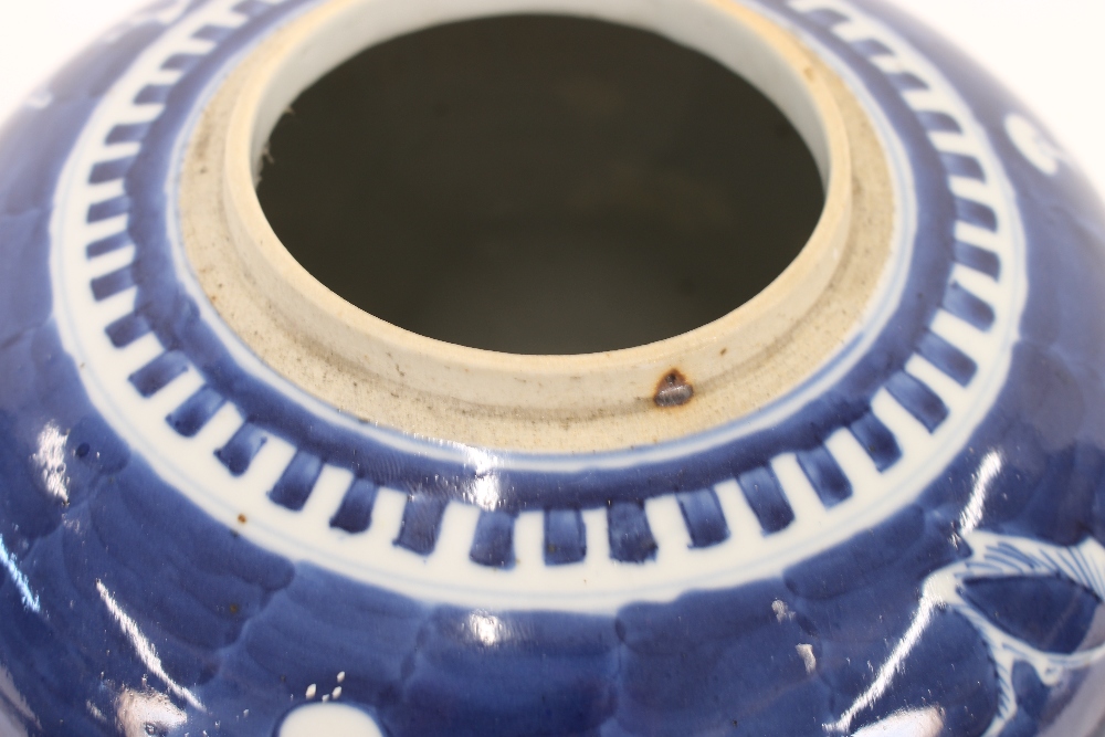 A large 19th Century Chinese Hawthorn pattern blue and white ginger jar and lid, 33cm high - Image 5 of 14