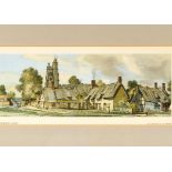 A railway carriage poster, after F.W. Baldwin, "Cavendish, Suffolk", image 15cm x 41