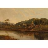 J. Lewis, 19th Century study of Tintern Abbey from across the River Wye, oil on canvas, 40cm x 59cm