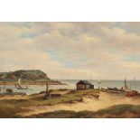 John Moore, 1829-1902, Felixstowe Ferry, oil on board, signed and dated 1885, 23cm x 34cm